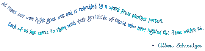 At times our own light goes out and is rekindled by a spark from another person. Each of us has cause to think with deep gratitude of those who have lighted the flame within us. - Albert Schweitzer